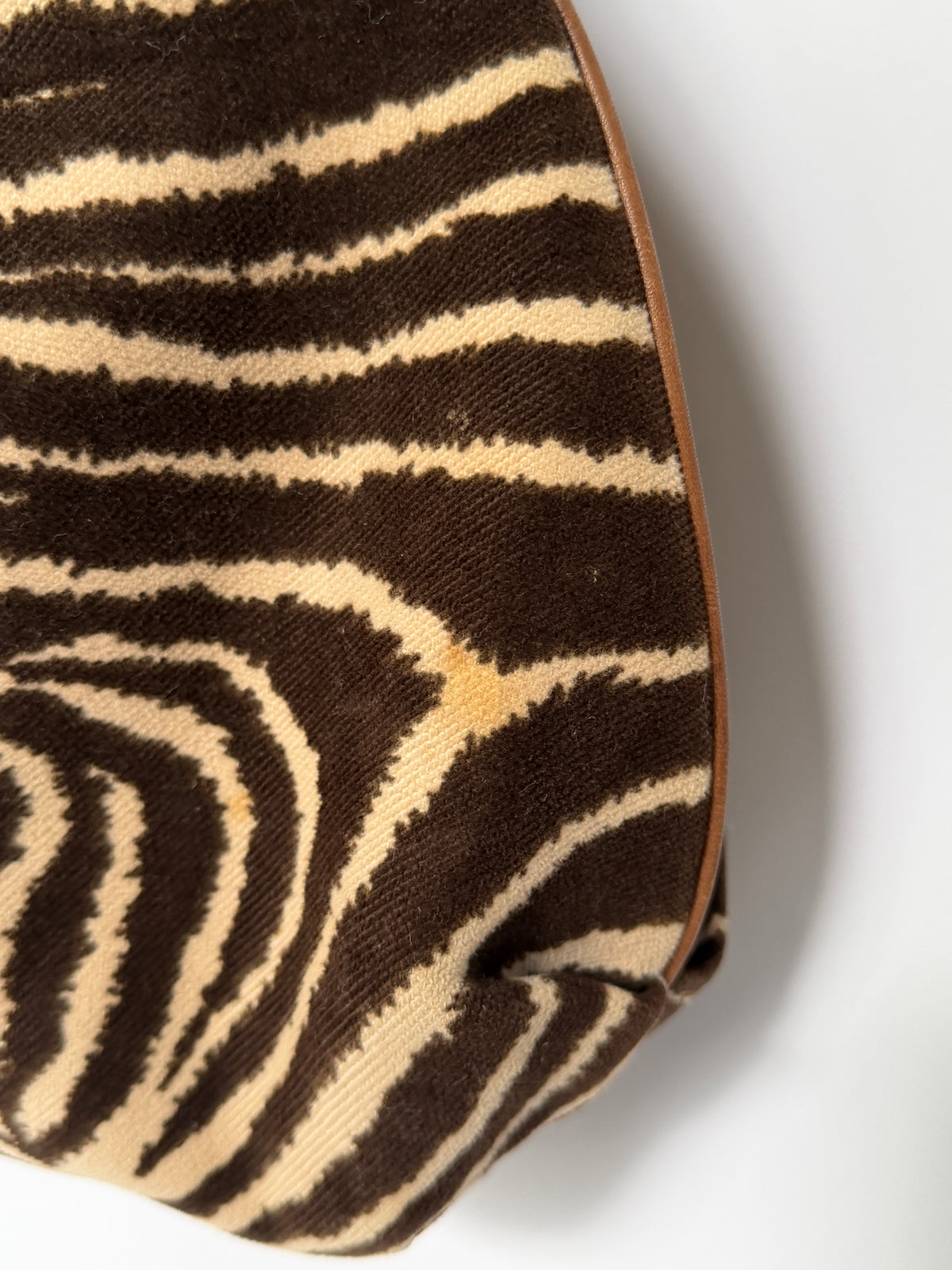 Zebra Print Canvas Hobo Bag with Woven Leather Handle