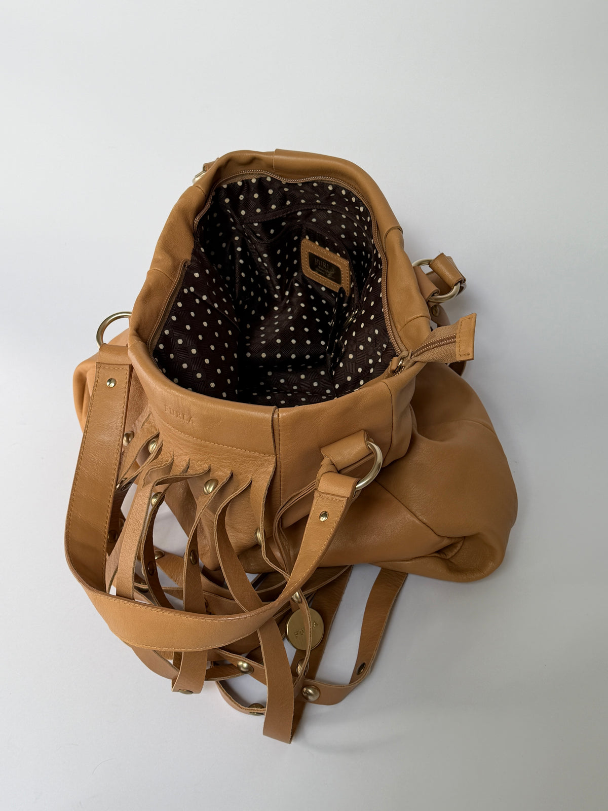 Furla Studded Fringe Leather Tote Bag