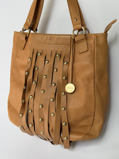 Furla Studded Fringe Leather Tote Bag