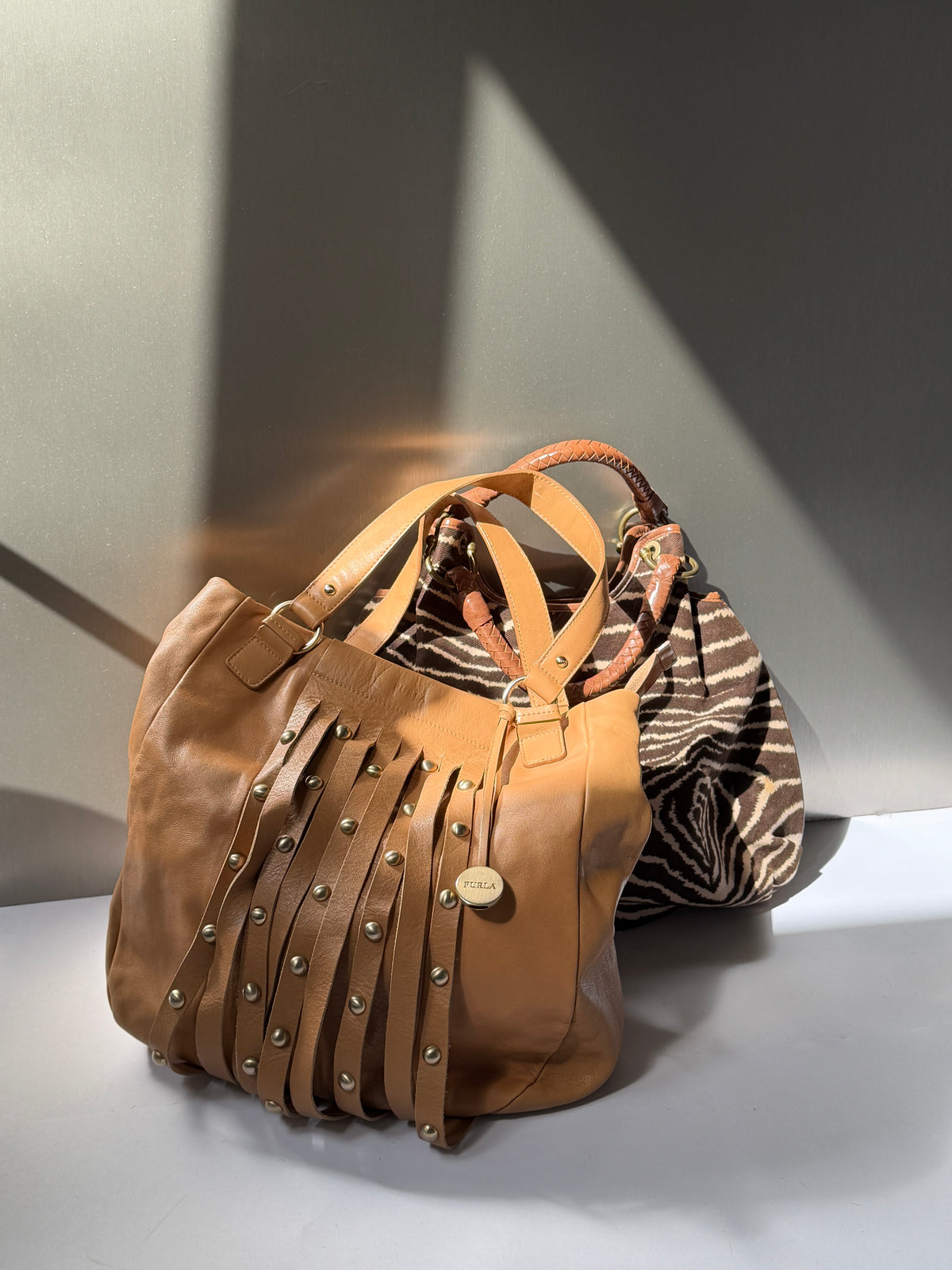Furla Studded Fringe Leather Tote Bag