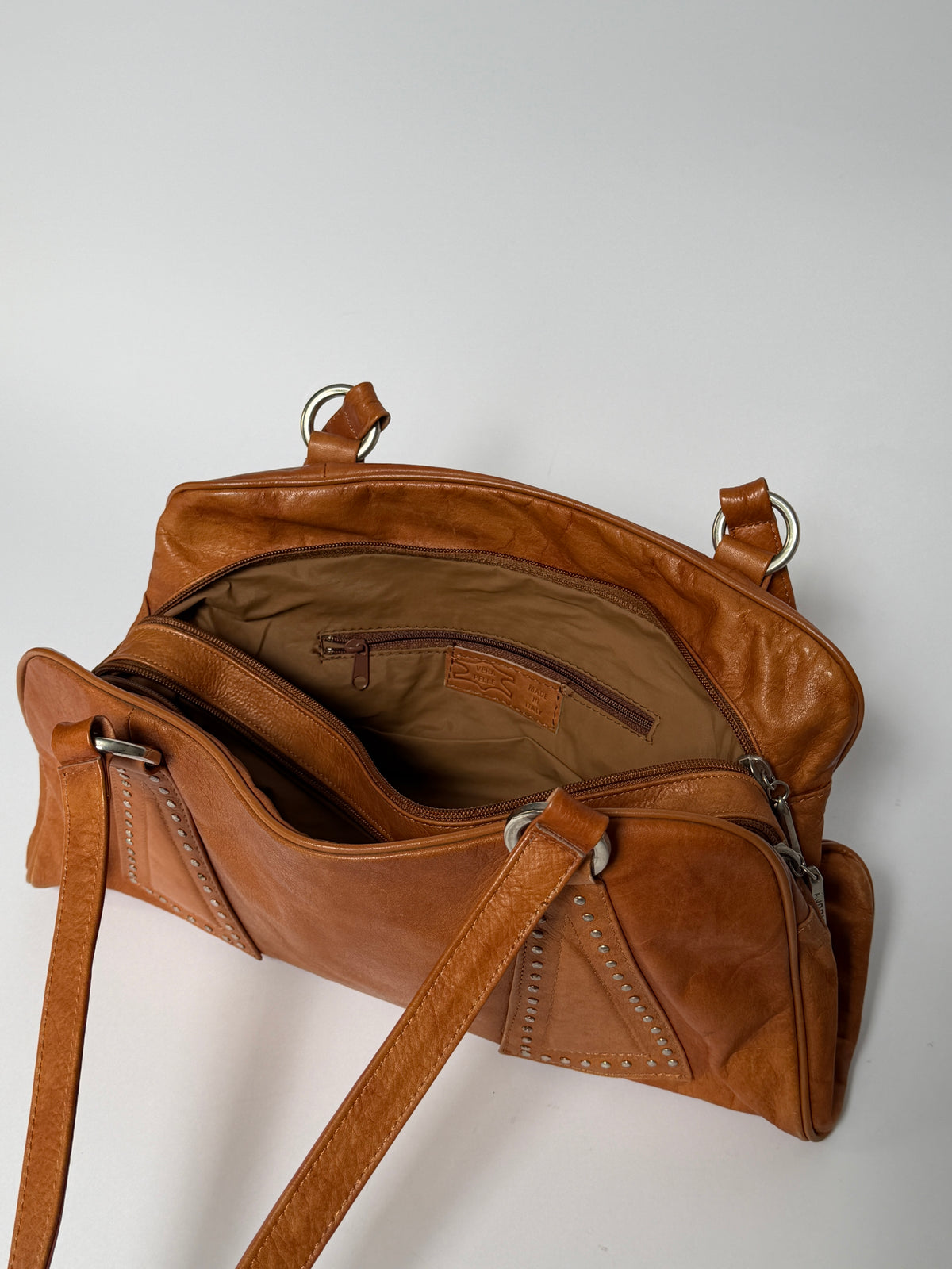Studded Leather Mini Boston Bag with Double Zip