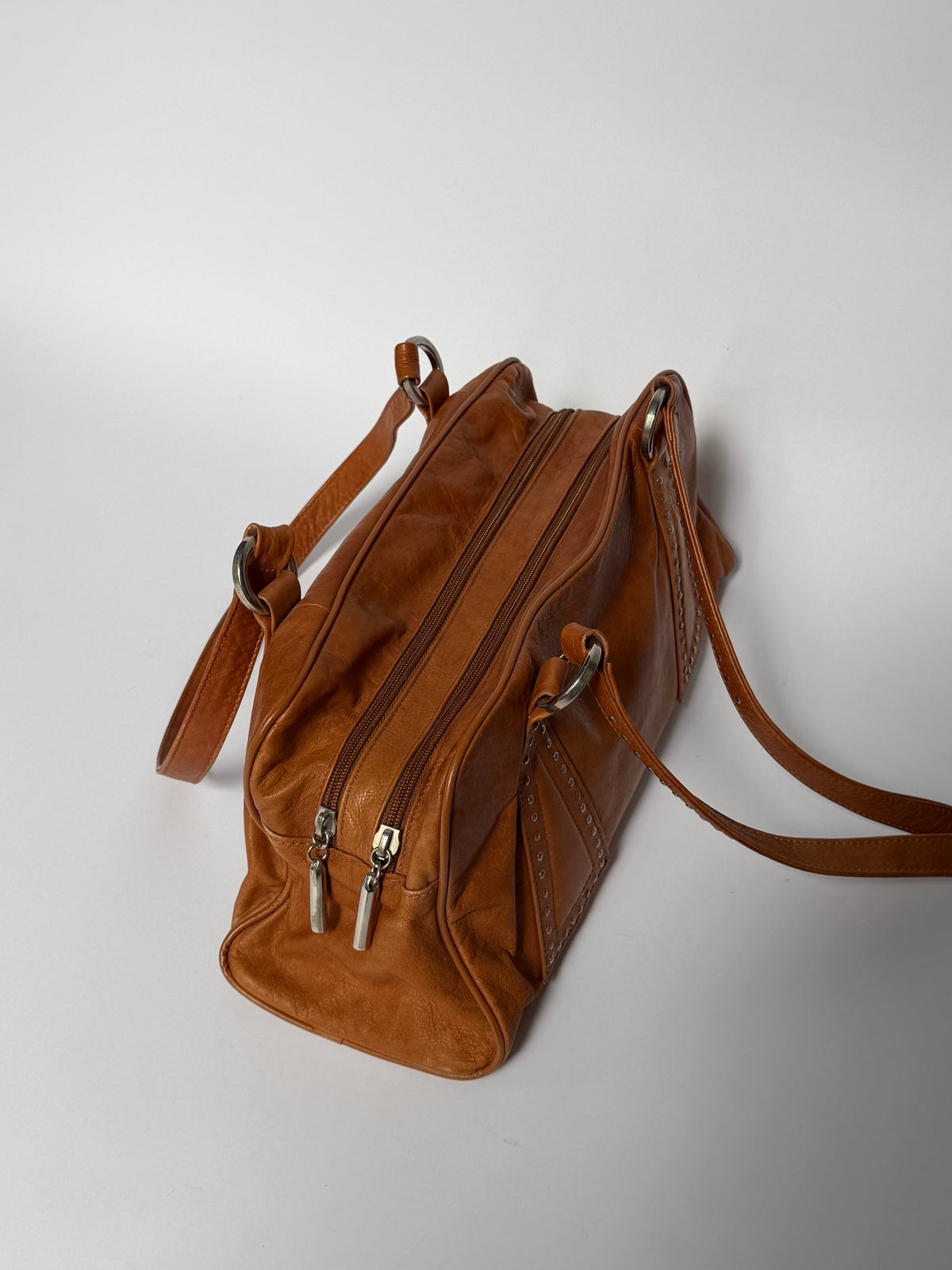 Studded Leather Mini Boston Bag with Double Zip