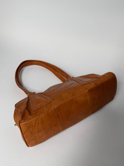 Studded Leather Mini Boston Bag with Double Zip