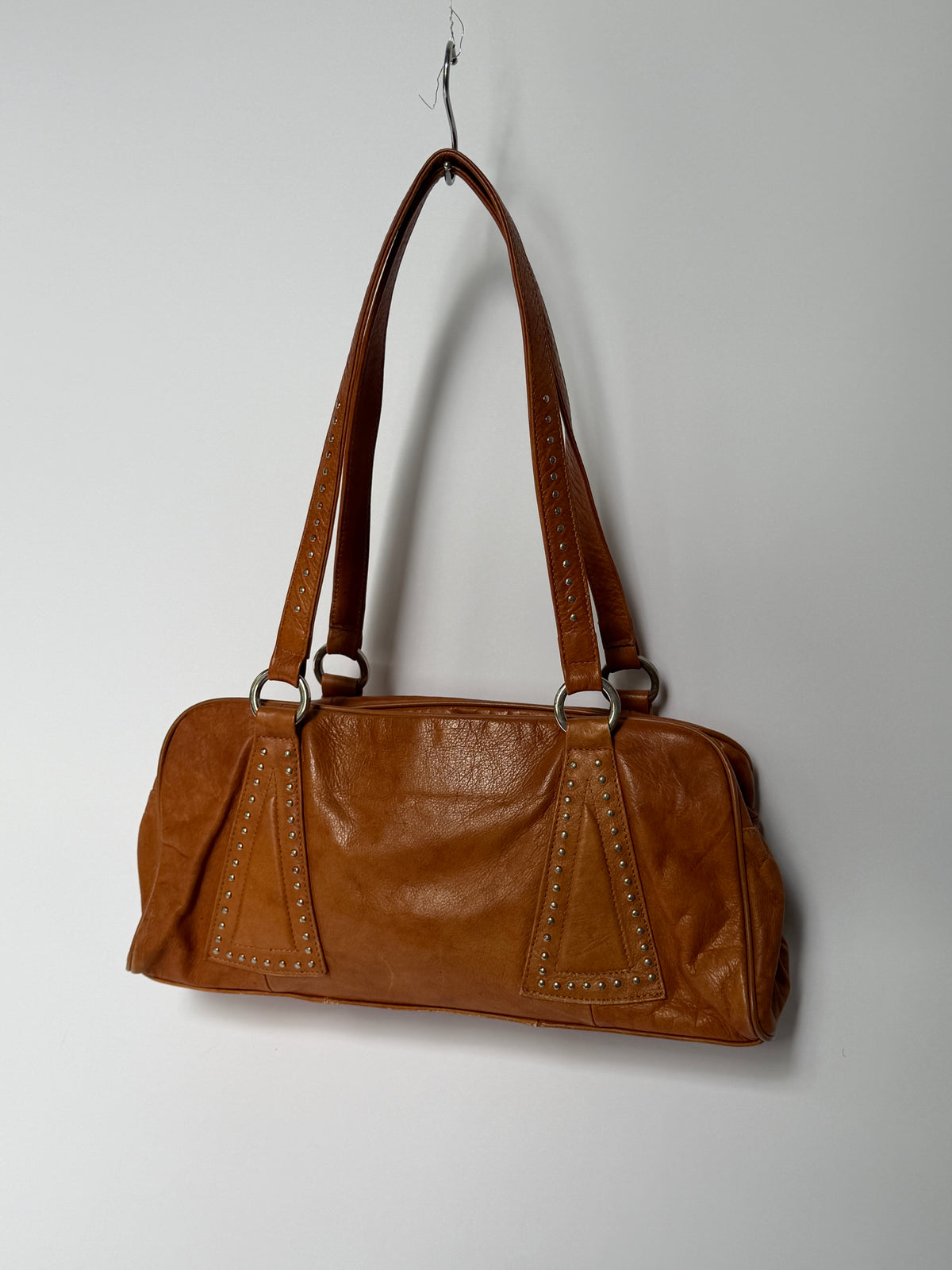 Studded Leather Mini Boston Bag with Double Zip