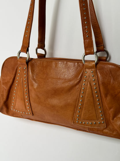 Studded Leather Mini Boston Bag with Double Zip