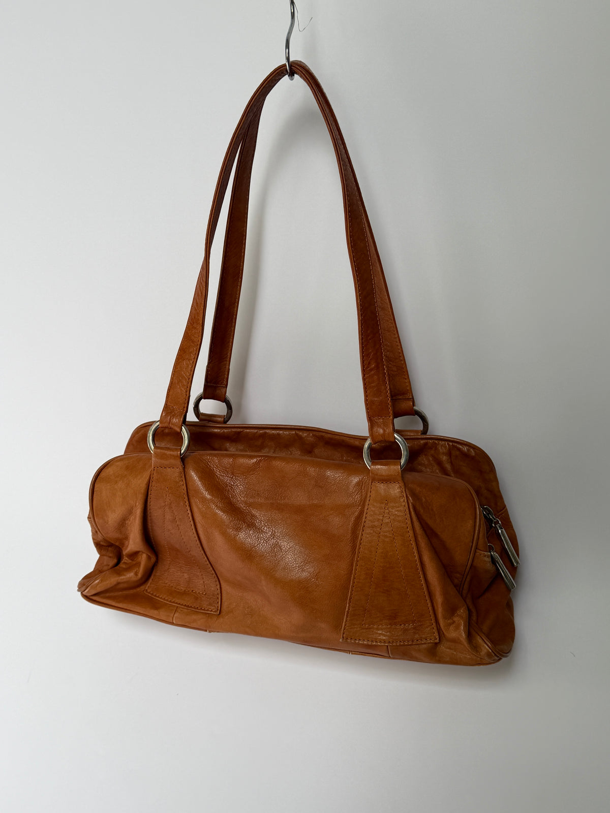 Studded Leather Mini Boston Bag with Double Zip