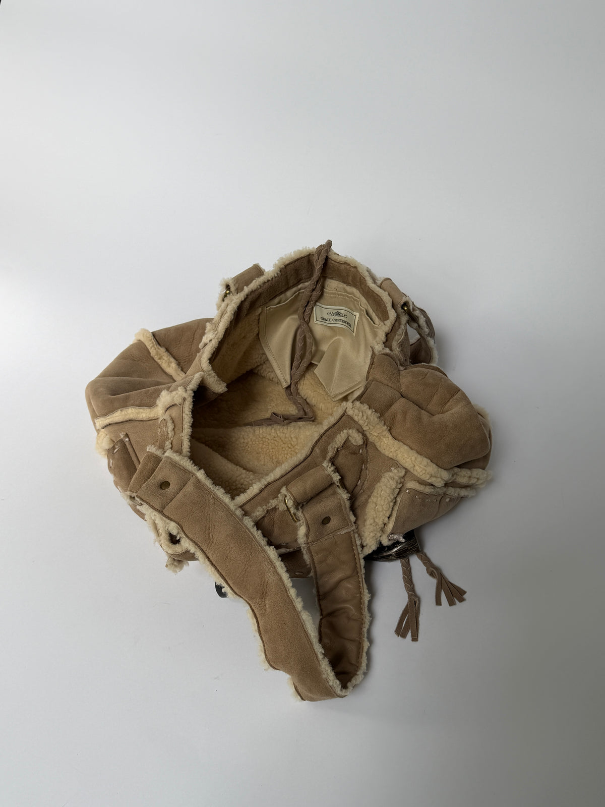 Mouton Shearling Tote Bag with Horn Toggles