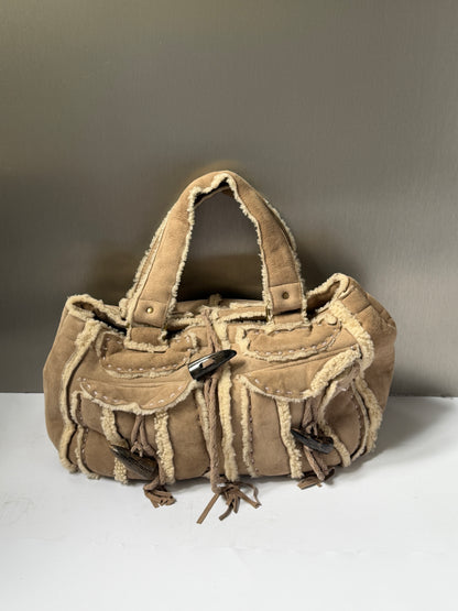 Mouton Shearling Tote Bag with Horn Toggles