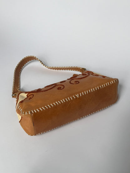 Francesco Biasia Beaded Embroidery Leather Shoulder Bag