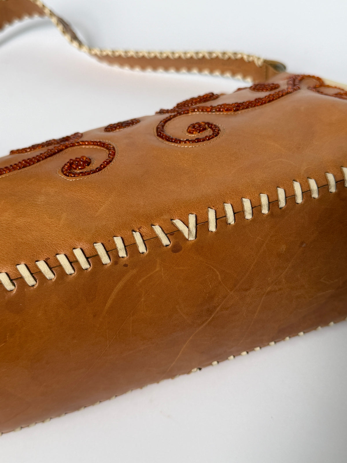 Francesco Biasia Beaded Embroidery Leather Shoulder Bag