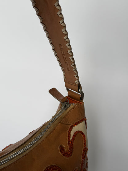 Francesco Biasia Beaded Embroidery Leather Shoulder Bag