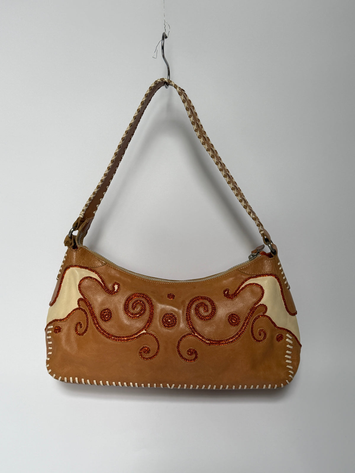 Francesco Biasia Beaded Embroidery Leather Shoulder Bag
