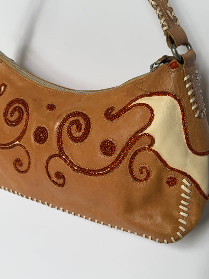 Francesco Biasia Beaded Embroidery Leather Shoulder Bag