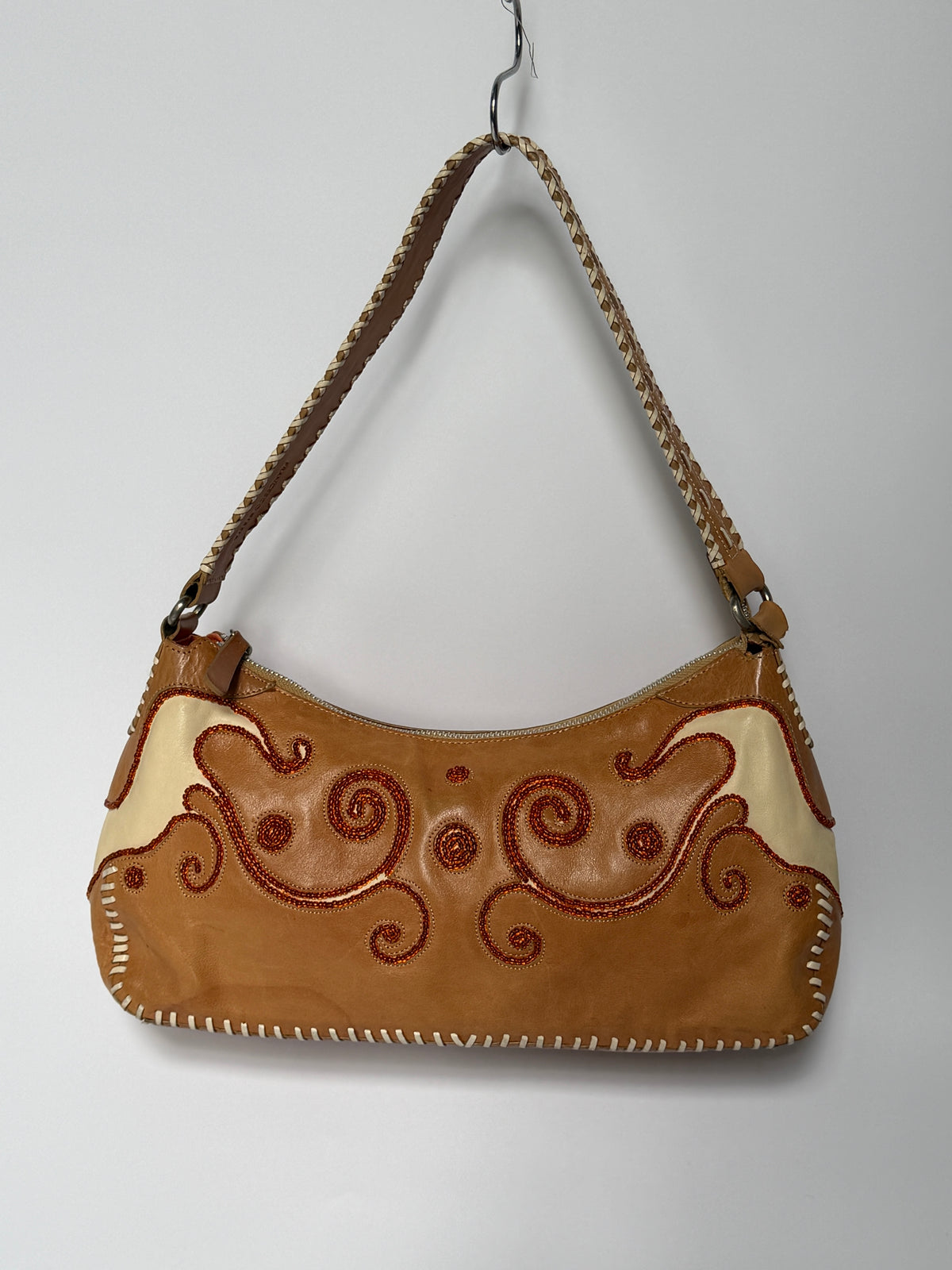 Francesco Biasia Beaded Embroidery Leather Shoulder Bag
