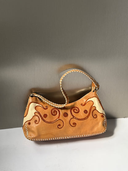Francesco Biasia Beaded Embroidery Leather Shoulder Bag