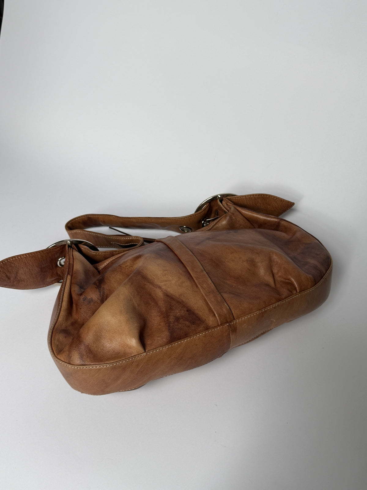 Crescent Leather Shoulder Bag with Pony Hair Cutouts