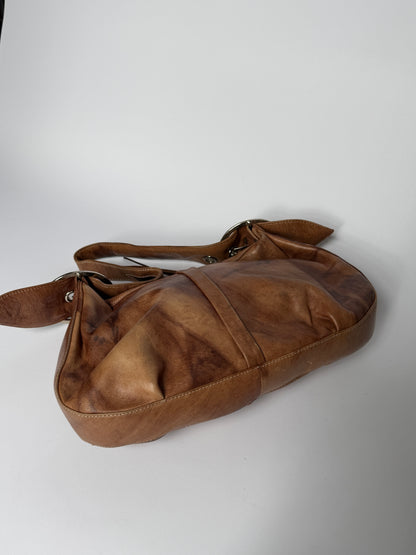 Crescent Leather Shoulder Bag with Pony Hair Cutouts