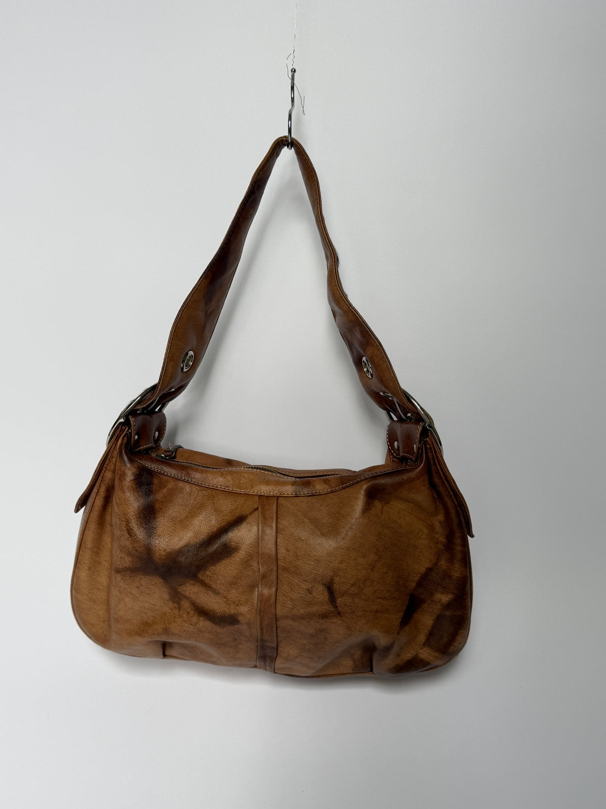 Crescent Leather Shoulder Bag with Pony Hair Cutouts