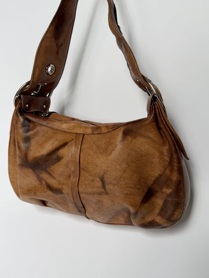 Crescent Leather Shoulder Bag with Pony Hair Cutouts