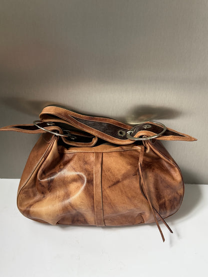 Crescent Leather Shoulder Bag with Pony Hair Cutouts