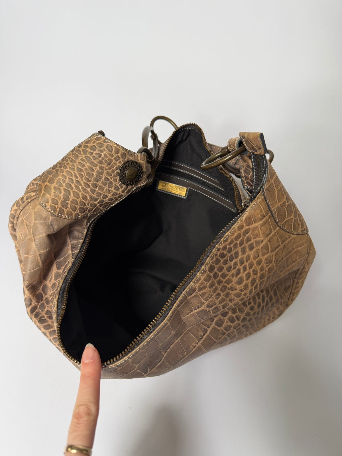 Yurena by Estro Croc-Embossed Leather Crescent Bag