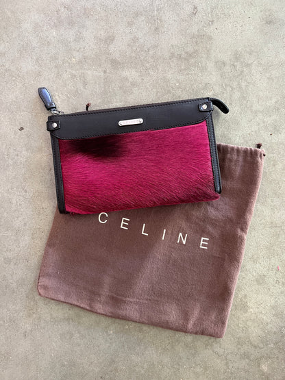Céline Oxblood Pony Hair Clutch + Wallet