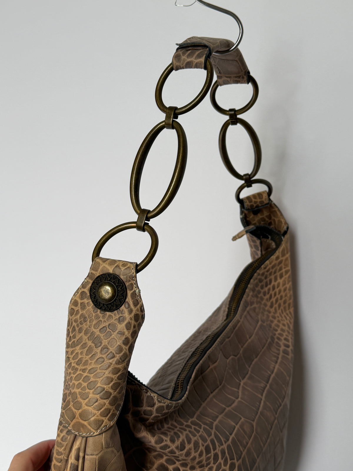 Yurena by Estro Croc-Embossed Leather Crescent Bag