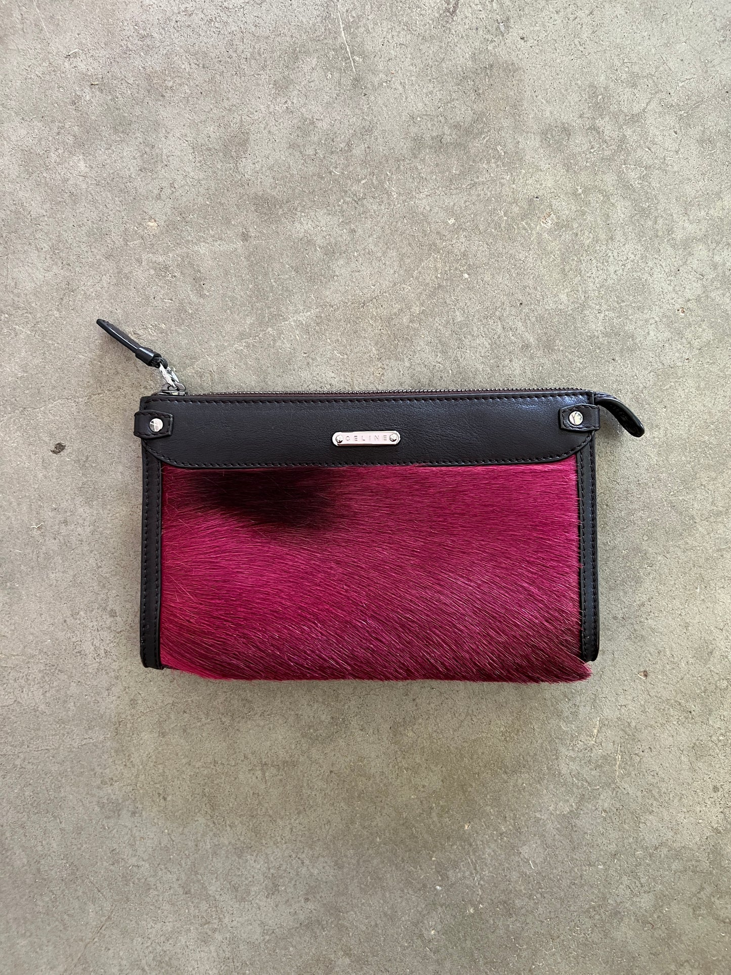 Céline Oxblood Pony Hair Clutch + Wallet