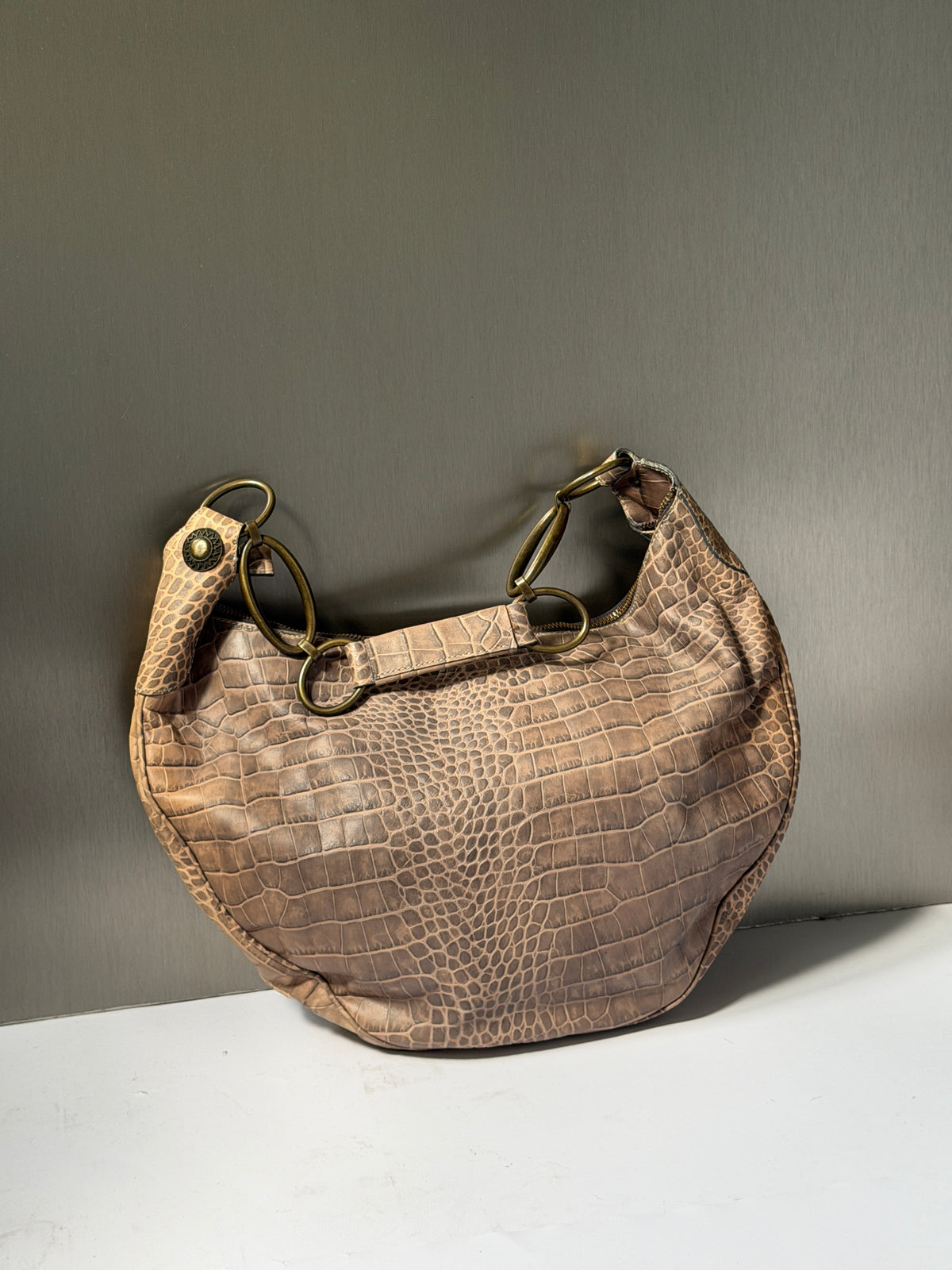 Yurena by Estro Croc-Embossed Leather Crescent Bag