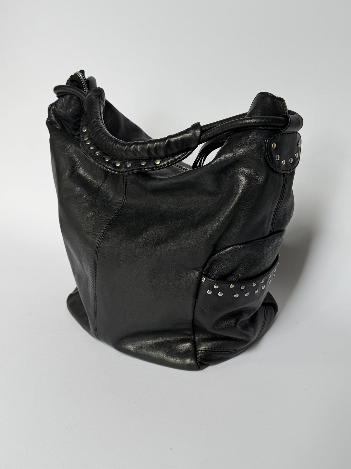 Made in Italy Studded Leather Hobo Bag