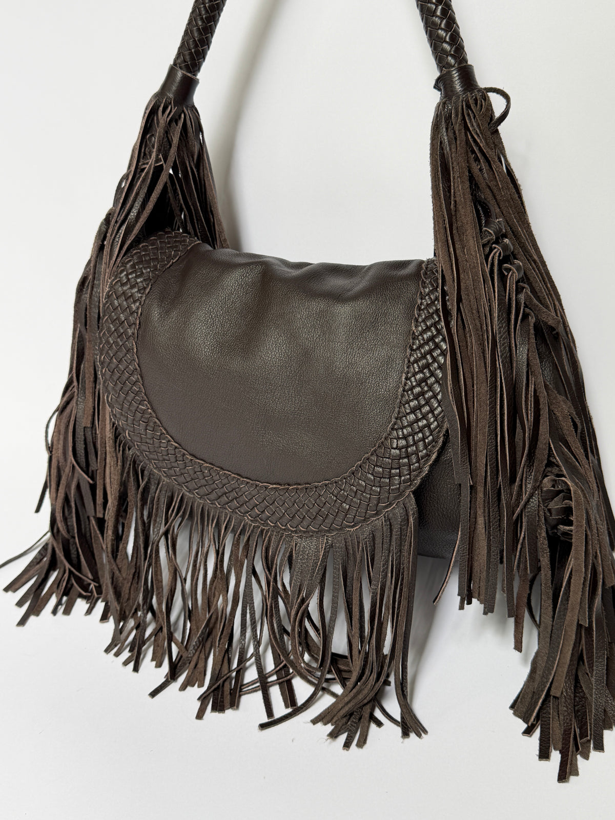 Fringe Leather Hobo Bag
