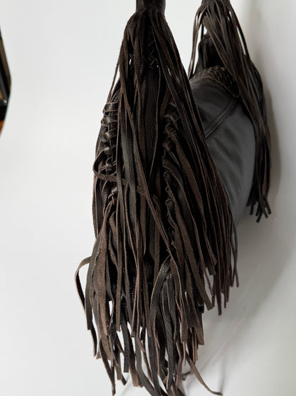 Fringe Leather Hobo Bag