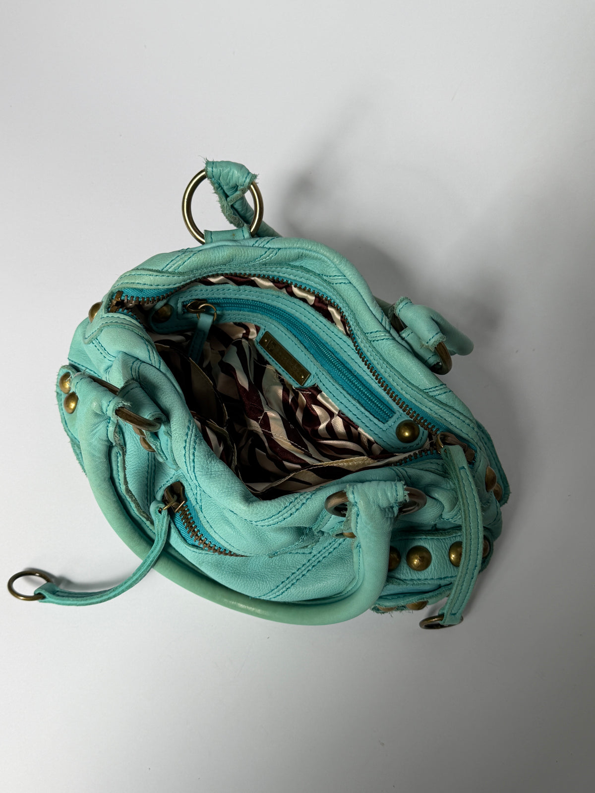 Y2K Aqua Studded Leather Structured Handbag