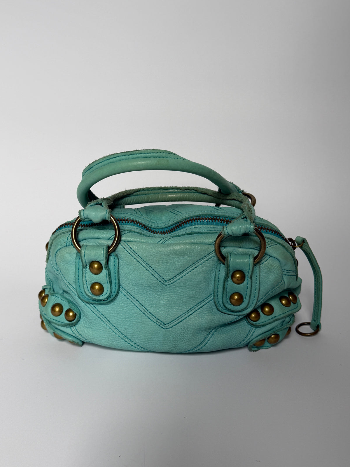 Y2K Aqua Studded Leather Structured Handbag