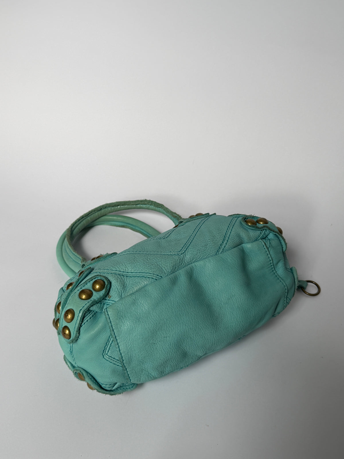 Y2K Aqua Studded Leather Structured Handbag