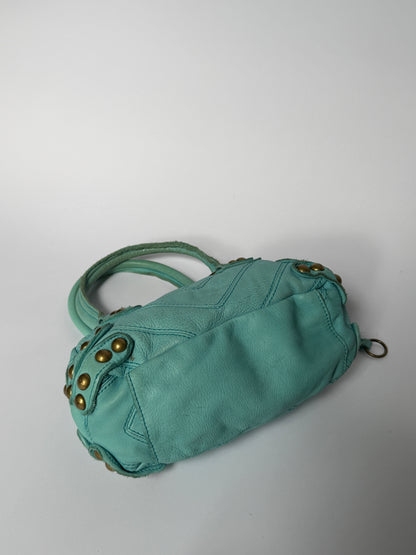 Y2K Aqua Studded Leather Structured Handbag