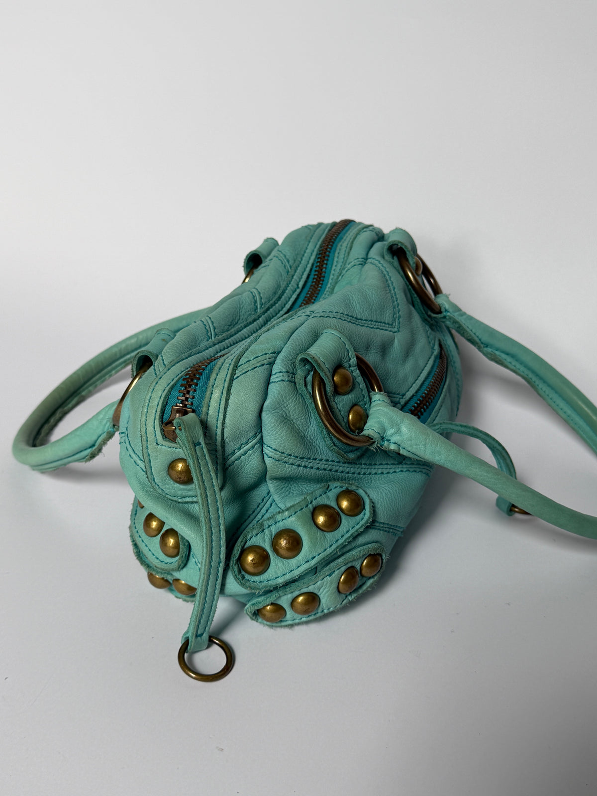 Y2K Aqua Studded Leather Structured Handbag