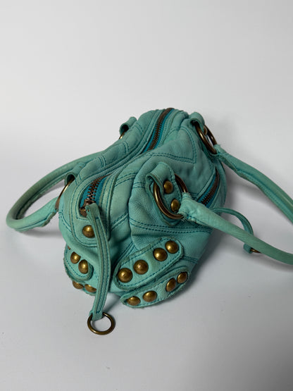Y2K Aqua Studded Leather Structured Handbag