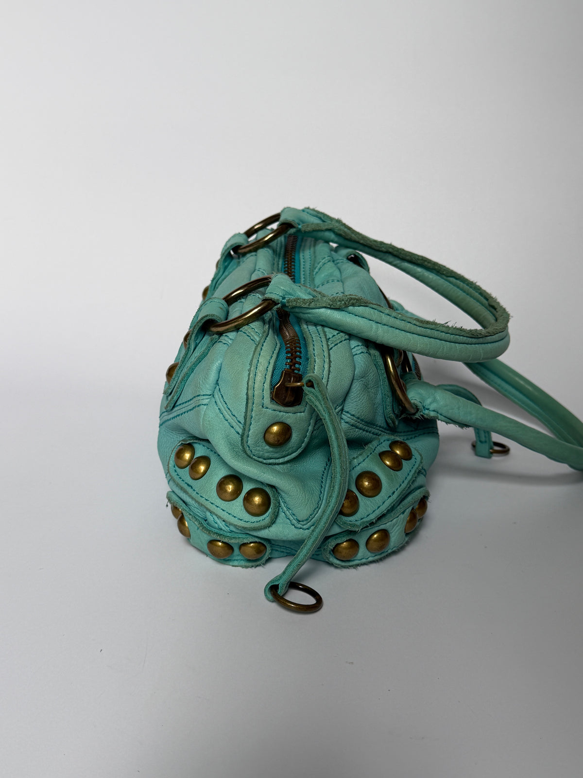 Y2K Aqua Studded Leather Structured Handbag
