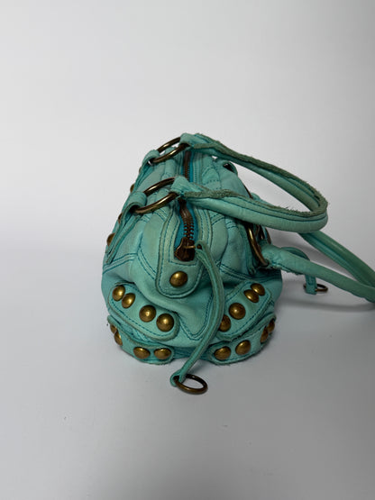 Y2K Aqua Studded Leather Structured Handbag