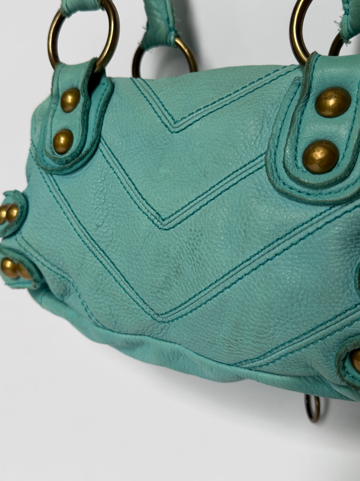 Y2K Aqua Studded Leather Structured Handbag