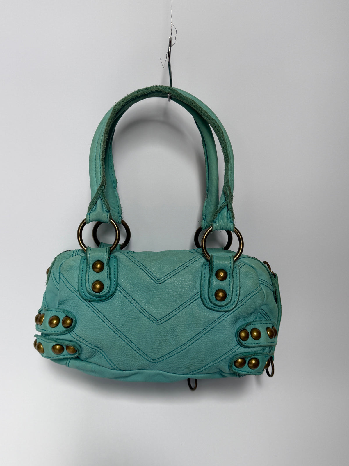 Y2K Aqua Studded Leather Structured Handbag