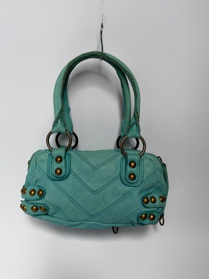 Y2K Aqua Studded Leather Structured Handbag