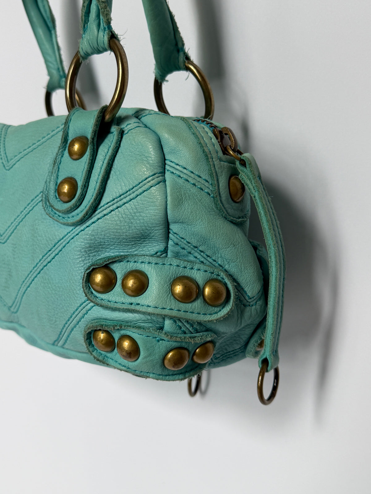 Y2K Aqua Studded Leather Structured Handbag