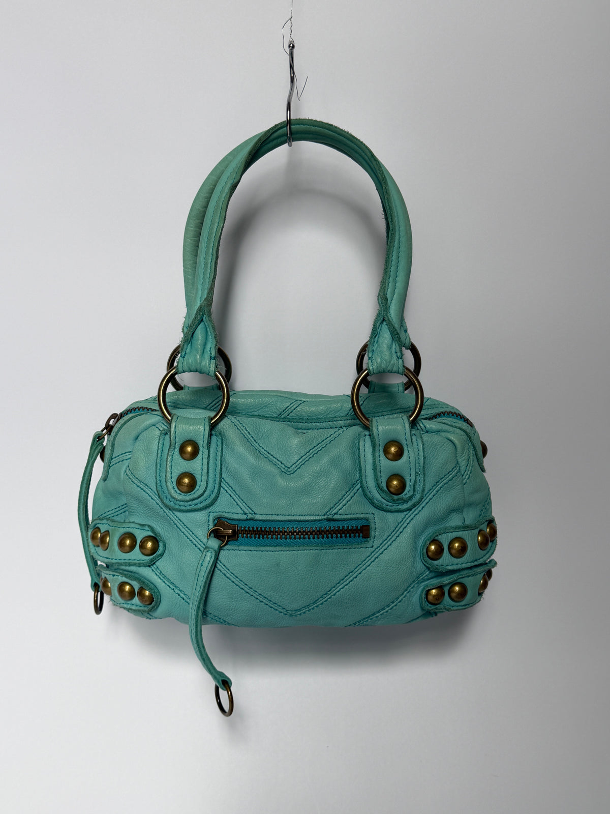 Y2K Aqua Studded Leather Structured Handbag