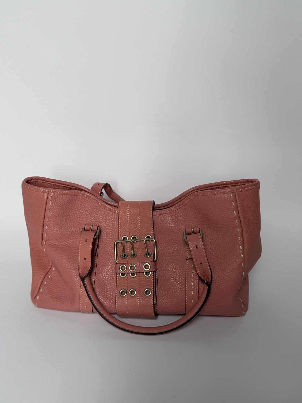 Dusty Pink Leather Buckle Tote Bag