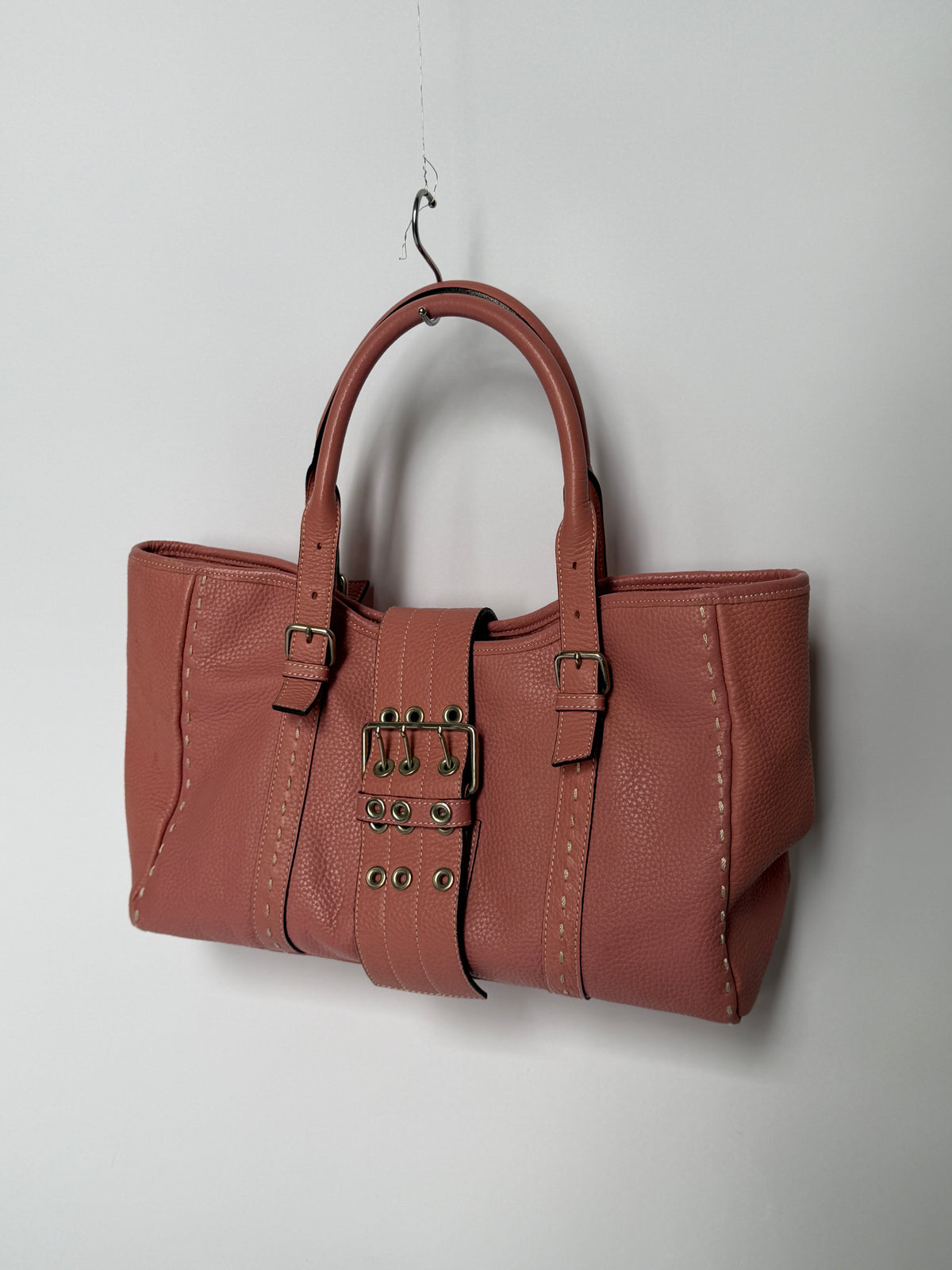 Dusty Pink Leather Buckle Tote Bag
