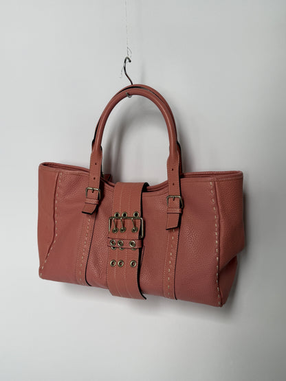 Dusty Pink Leather Buckle Tote Bag