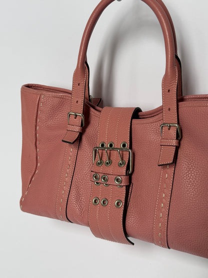 Dusty Pink Leather Buckle Tote Bag