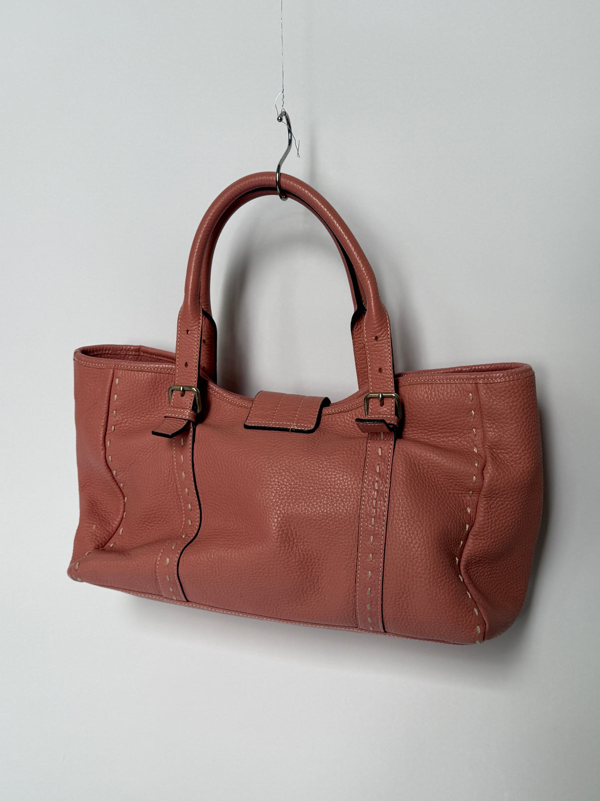 Dusty Pink Leather Buckle Tote Bag